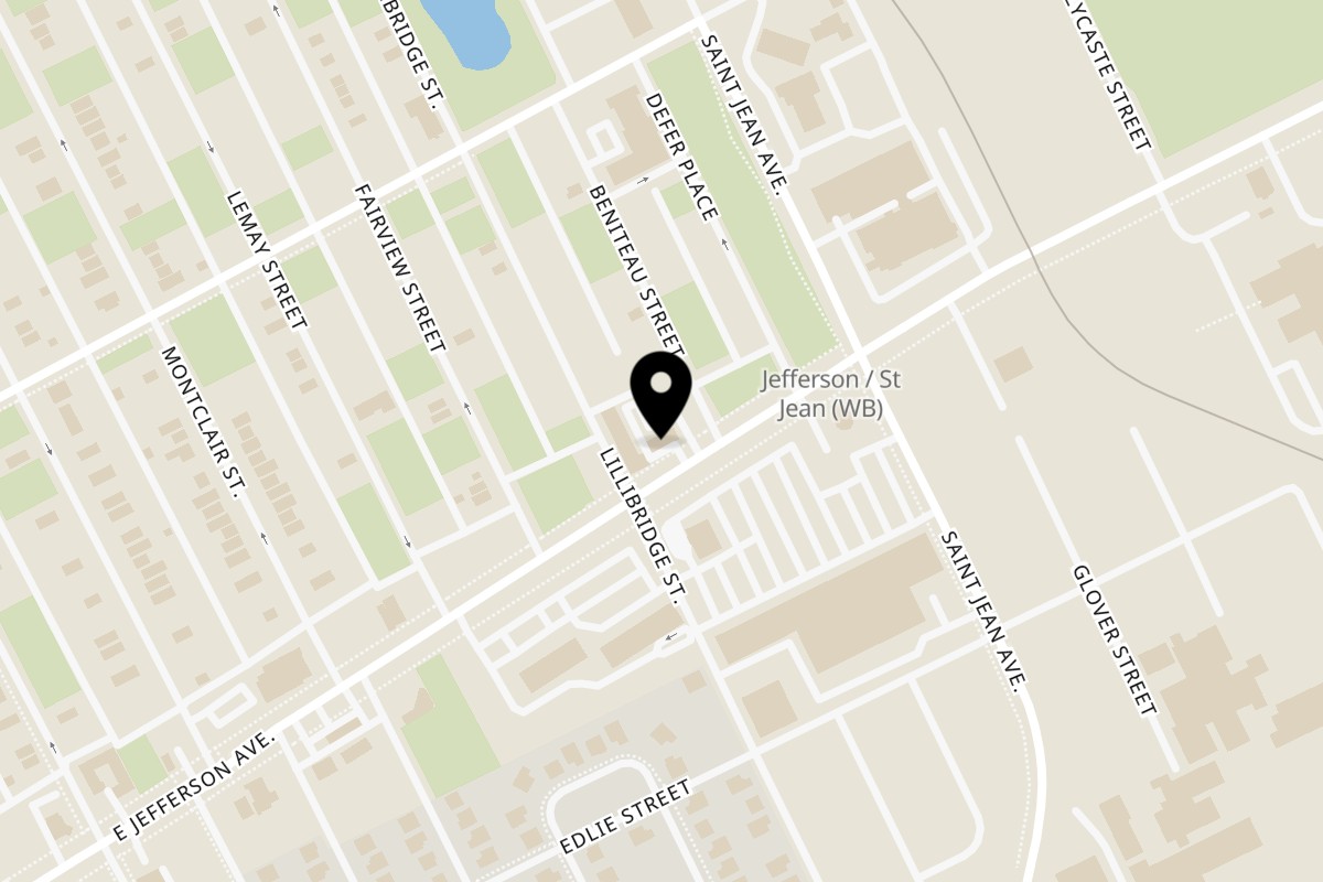 Map showing the location of Legends Grill on 11123 E Jefferson Ave in Detroit